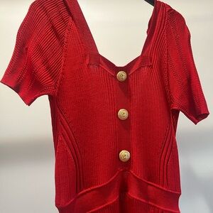 Balmain Red Ribbed Dress